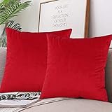 JUEYINGBAILI Throw Pillow Covers Velvet Decorative 2 Packs Ultra-Soft Red Pillowcase 18 x 18 Inch fo