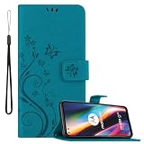Cadorabo Hülle kompatibel mit Motorola Moto G 5G Plus Blumen Design aus Premium Kunst Leder Flip Klappbare Stoßfeste Magnetische [Standfunktion] [Kartenfächern] Cover Hülle Tasche in Blau