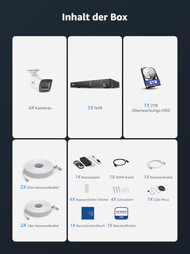 ANNKE H800 4K Überwachungskamera Aussen Set, 8 Kanal Videoüberwachung mit 4X 8MP PoE IP Kamera und 2TB HDD NVR für 24/7 Aufnahme Innen außen, Personenerkennung und Fahrzeugerkennung, IP67