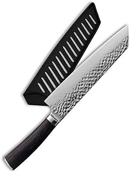 Japanese Chef's Knife, Hammered Professional 7.5 Kiritsuke Kitchen Knife, 7cr17 German High Carbon Stainless Steel, Corrosion Resistant, Anti-Tarnish Blade with Sheath