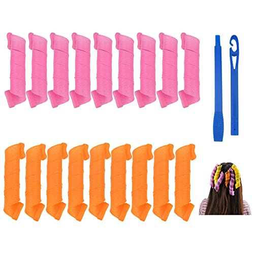 Magic Hair Curlers Spiral Curls Styling Kit,18 PCS No Heat Wave Hair Curlers DIY Hair Rollers Wave Styles with 1 Styling Hooks for Most Kinds of Hairstyles (30 cm/ 12 Inch)