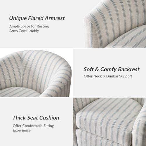 Image of HULALA HOME Modern Swivel Accent Chair with Solid Wood Base, Round Swivel Barrel Chair with Striped Pattern, No Assembly Required, Blue