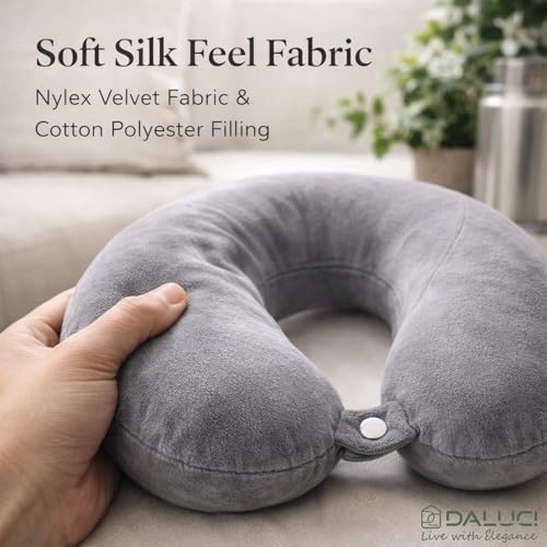 Image of DALUCI Travel Neck Pillow for Airplane Travel | Soft U Shape Head Support for Car Train Bus | Comfortable Neck Rest Pillow (Grey, Neck Pillow)