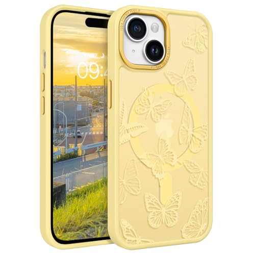 Coque MagSafe iPhone 15 Plus papillon : protection aimantée et mate