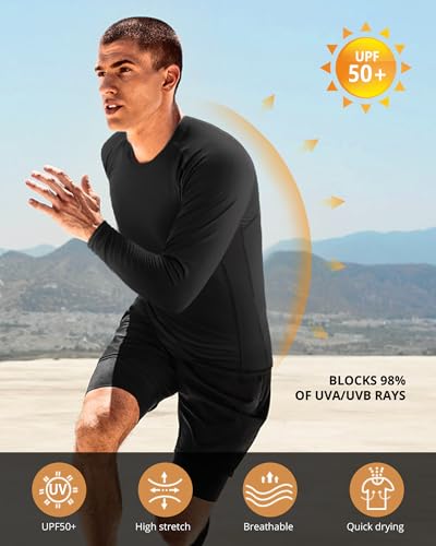 Runhit Men's Compression Long-Sleeve T-Shirt Athletic Compression Base Layer Cool Dry Workout Shirts Sports Running Tops4
