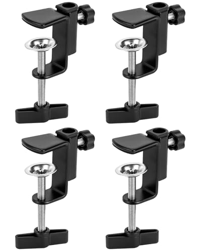 QWORK Universal Desk C-Clamp with 1/2 Thread Hole 4 Pack Adjustable Metal Mounting Table Clamp Desk Light Clamp Mount Holder for Swing Arm Magnifying Desk Lamp Microphone Camera