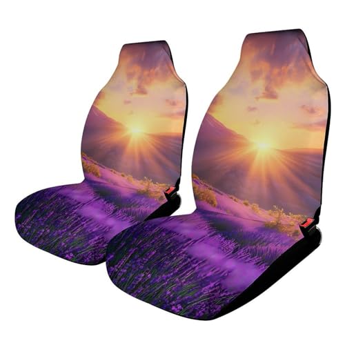 Lavender Flower Mountain Landscape Spring Car Seat Covers Universal Car Front Seats Protector Auto Interior Accessories 2PCS