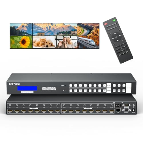 MT-VIKI 4K30Hz Seamless HDMI Matrix Switcher 8x8, Video Wall Controller 4x2 + 3.5MM Audio, Rack Mount Video Matrix 8x8 w/Web GUI