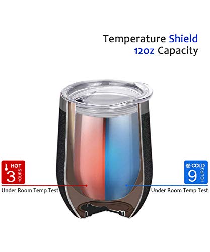 Image of SUNWILL Insulated Wine Tumbler with Lid Iridescent Charcoal, Double Wall Stainless Steel Stemless Insulated Wine Glass 12oz, Durable Insulated Coffee Mug, for Champaign, Cocktail, Beer, Office