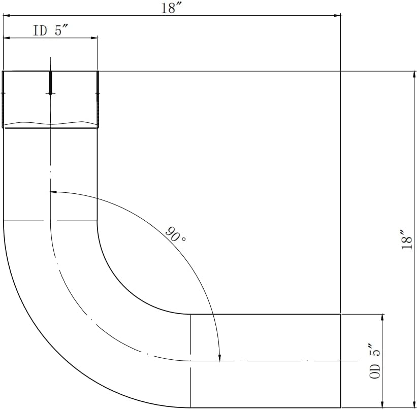 EXHAUST ELBOW, 5 inch, 90 degree,18 inch length