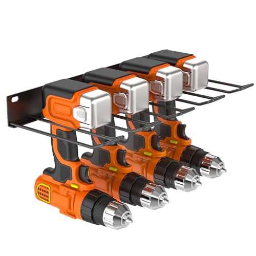 GOYOXOKY Werkzeugspeicher Wandhalterung, Werkzeug Werkzeugständer für 4 Elektrowerkzeug, 4 Steckplätze Schlagbohrschrauber Werkzeugregal für Garage, Werkstatt, 41 * 19 * 4.5 cm