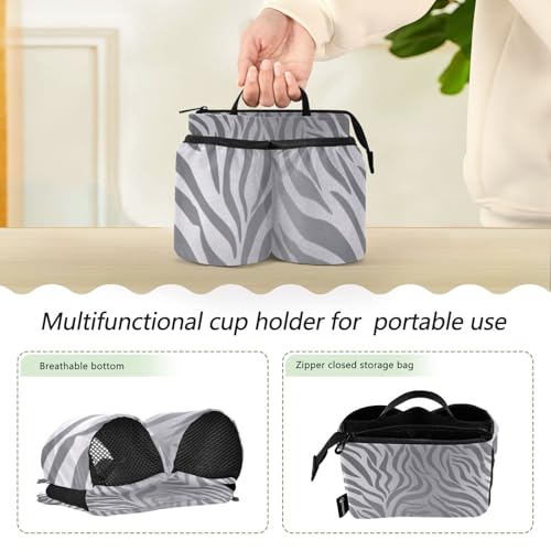 Image of Luggage Cup Holder for Suitcases Free Hands Suitcase Cup Holder Travel Luggage Drink Holder Portable Luggage Cup Caddy Bag Carrier with Handle Light Silvery Zebra Print