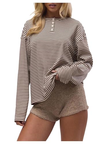 SOLY HUX Women's Striped Long Sleeve T Shirts Henley Tops