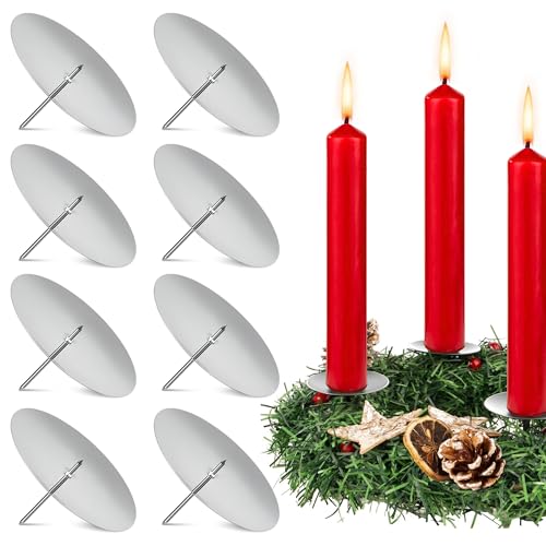 Portacandele per Corona dell'Avvento 8cm Candelabri in Metallo Supporto Piatto per Candele Candelabro da Tavolo Decorazioni per Compleanno Natale Feste 8 Pezzi Argento