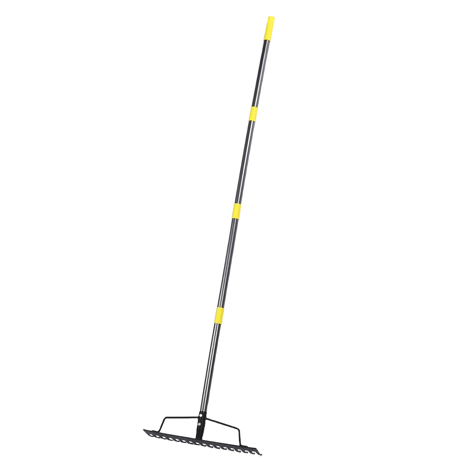 Rastrello da Giardino, attrezzo in Metallo a 16 Denti per livellare Il Prato e Rimuovere Il Feltro, Manico Regolabile da 165 cm per Giardino e Campeggio