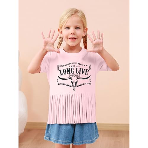 Image of Girls Western Shirt Cowgirls Embroidered Country Concert T Shirt Graphic Horseback Rider Tassel Fringe Tee Tops