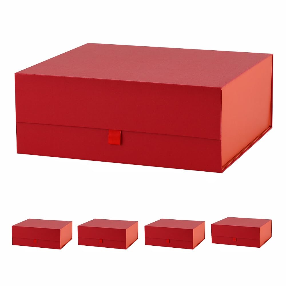 PLINJOY 5 Pcs Large Gift Box 13.5x11.8x4.7 Inches, Red Gift Boxes for Presents with Magnetic Closure Lid, Luxury Gift Box Rectangle Collapsible Boxes for Gift Packaging โ image 1