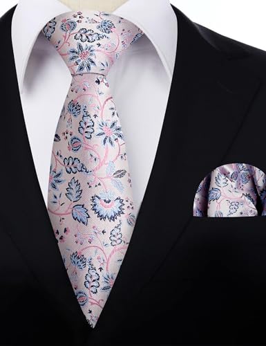 Image of Alizeal Mens 3.15inches Leaf Flower Pattern Tie Set | Floral Pattern Pocket Square Perfect for Fall Winter Business and Holiday Events