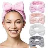HFZRZFH 4 Pack Flannel Spa Headband for Women, Soft Makeup Headbands with Cute Bow for Washing Face, Elastic Skincare Hair Bands for Girls, Great for Party Favors & Gifts