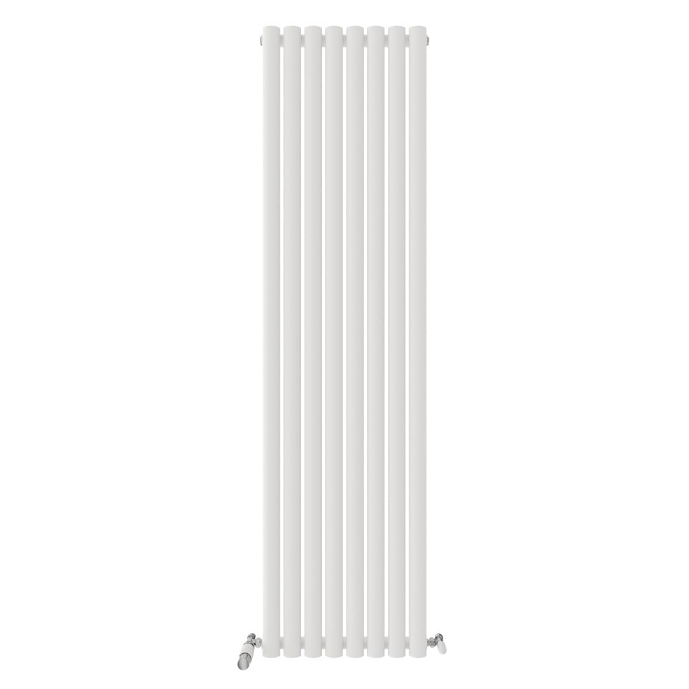 iBathUK Strata Wall-Mounted Vertical Single Oval Panel Radiator, 8 Column Steel High Thermal Output Hydronic Central Heating, Designer Modern Radiator in Matt White, 1800 × 472mm