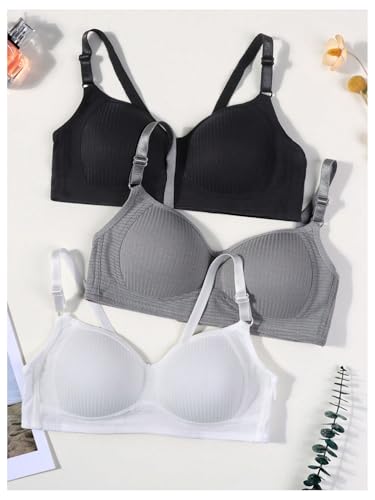 OYOANGLE Girl's 3 Pack Ribbed Training Bras Breathable Comfy Padded Bra with Adjustable Straps3