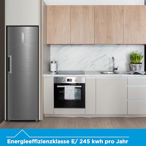Midea Gefrierschrank & Kühlschrank in einem MDRU385MTE46 | 273L, 185 cm | Umschaltbarer Kühl- & Gefriermodus | NoFrost & Multi Air Flow | GMCC-Kompressor, Leise & Energiesparend | Freistehend, Inox
