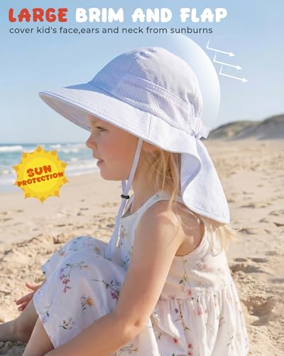 Image of Toddler Baby Sun Hat Kids Summer Beach Essentials Adjustable Beach Hats with Bucket Wide Brim for Boys Girls Age 0-14 Years