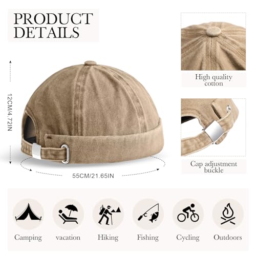 Image of SATINIOR 2 Pieces Brimless Hats for Men Adjustable Docker Cap Casual No Brim Hat Rolled Cuff Sailor Skullcap