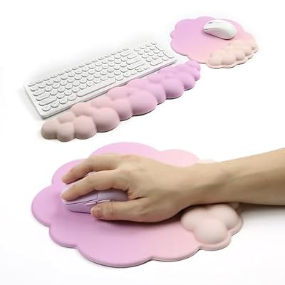 Cloud Mouse Pad with Wrist Rest Cute Purple Pink Memory Foam Relieves Wrist Fatigue Comfortable(Pink Peach Wrist Rest&Mouse Pad)