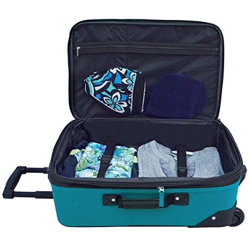 U.S. Traveler Rio Rugged Fabric Expandable Carry-on Luggage Set, Teal, 2 Wheel - Image 6
