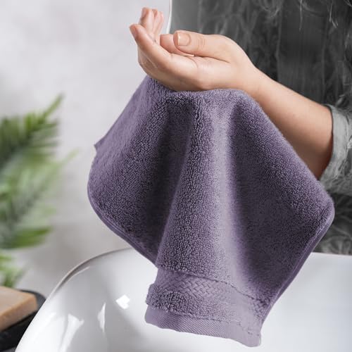 Image of MYTRIDENT Face Towels Set of 6 Cotton | Finesse Collection | 30 cm x 30 cm | Face Towel for Women and Men | 625 GSM, Zero-Twist, Luxuriously Soft, 100% Cotton - Purple