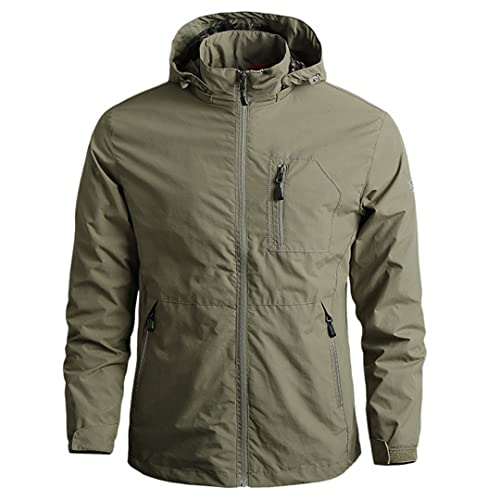 Bqxxdeo Hommes Outdoor Randonnée Vestes Été Militaire Multi-Poches Pêche À Capuche Mince Veste Khaki XXL Cover
