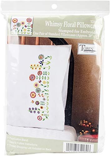 Tobin Stamped Pillowcases, Floral Whimsy, 20" x 30" Embroidery Kit, white with multicolor