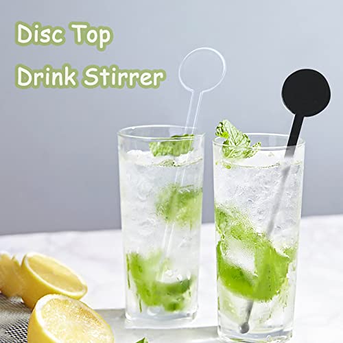 200Pcs 7 Inches Cocktail Swizzle Sticks, Disposible Plastic Disc Top Drink Stirrers Black Bar Drinks Mixing Rod For Coffee Whiskey Beverage #TOP1