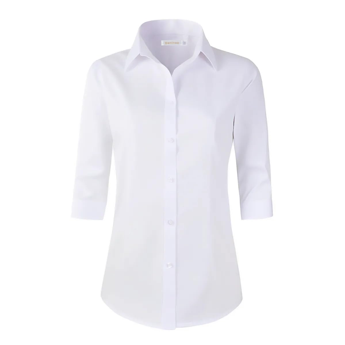 Beninos Women's 3/4 Sleeve Formal Work Wear White Button Down Shirt