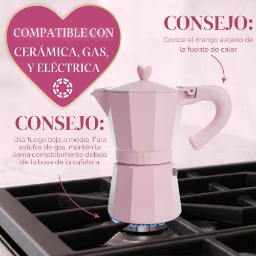 Cafetera espresso de 6 tazas estilo cubano Paris Hilton con perilla de corazón para café rico 6