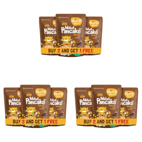 Image of Slurrp Farm No Maida Pancake Mix | Instant Breakfast Mix Made with Oats and Jowar | 100% Vegetarian Eggless Healthy Breakfast for Kids & Adults | Chocolate- Pack of 9 X 150g