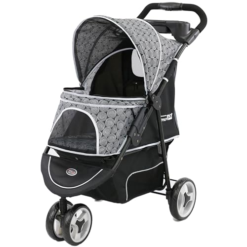 Hundebuggy Katzenbuggy für Reisen Innopet Allure Onyx -stilvoller Katzenbuggy 360° Schwenkrad vorne einhändig faltbar mit Aufbewahrungskorb 2 Sicherheitsleinen pannensichere Räder Haustierwagen