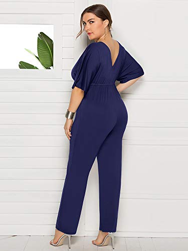 pedkit Mulheres Plus Size Macacões Batwing Mangas Decote Em V Profundo V Cordão Voltar Cintura Alta