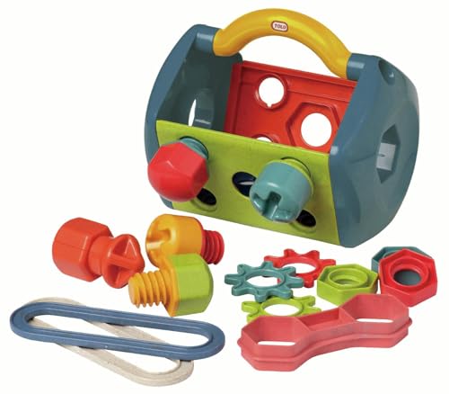 Image of Tolo Bio Tool Box | 14-Piece Kids Engineering Tool Set with Screwdriver, Spanner, Connectors, Screws, Bolts, Nuts & Gears | Educational STEM Toy for Creative Play | Portable with Sturdy Handle
