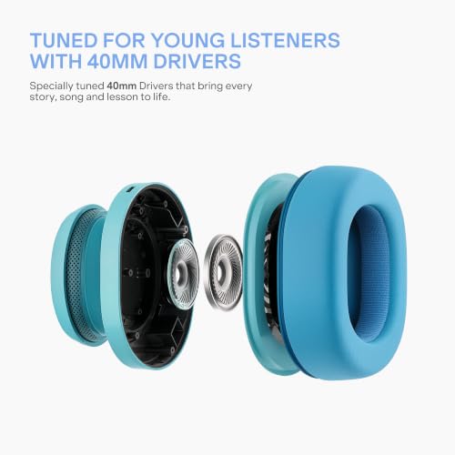 Image of boAt Sailor Play Wireless Kids Headphone w /85dB Volume Limiter, 40mm Driver Tuned for Kids, Soft & Plush Earcups, Lightweight & Durable Build, Adaptive Fit, 60H Battery, Bluetooth v5.4 (Shark Blue)