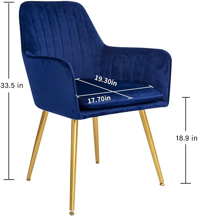 CangLong Furniture Modern Living Dining Room Accent Arm Chairs Club Guest with Gold Metal Legs, Set of 2, Navy Blue - Chairs