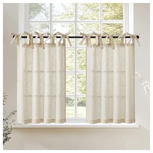jinchan Tie Top Linen Kitchen Curtains