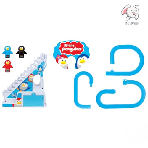 Image of Storio Penguin Slide Track Set Toys for Kids - Penguin Stair Climbing Toys for Kids, Escalator Toy with Lights and Music with 3 Penguins