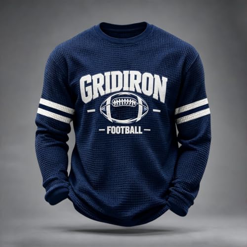 Mens Rugby Shirt Waffle Knit Game Day Casual Long Sleeve Tshirt - image 2