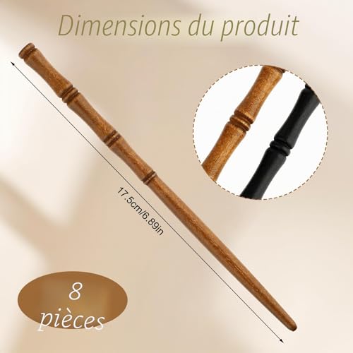 Amabro Lot de 8 baguettes à cheveux en bois rétro pour chignons en forme de bambou - Épingles à cheveux chinoises vintage faites à la main - Accessoires de cheveux pour femme – vue 4