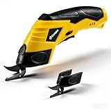 Creddux 2 Blade Cordless Electric Scissors for Cutting Fabric Rechargeable Sewing Scissors for Cutting Clothes, Cardboard, Leather, Carpet, Felt and Paper with Usb Cable Yellow-2blades