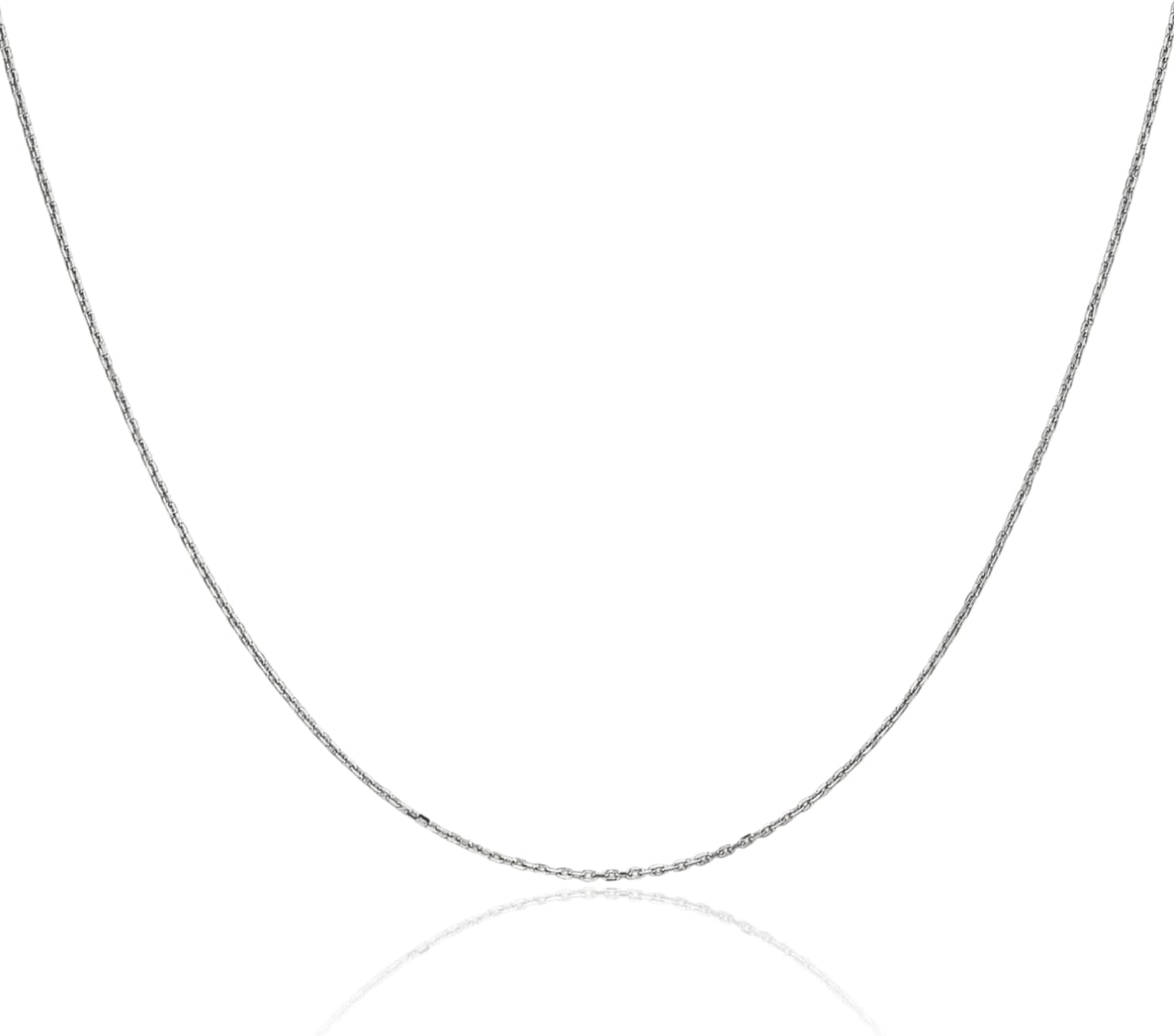 IceCarats 14K Solid White Gold Round 0.8mm Dainty Cable Chain Necklace Diamond Cut