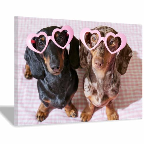 Peinture sur toile d'animaux teckels multicolores PUQAAEO cadre 60x90cm