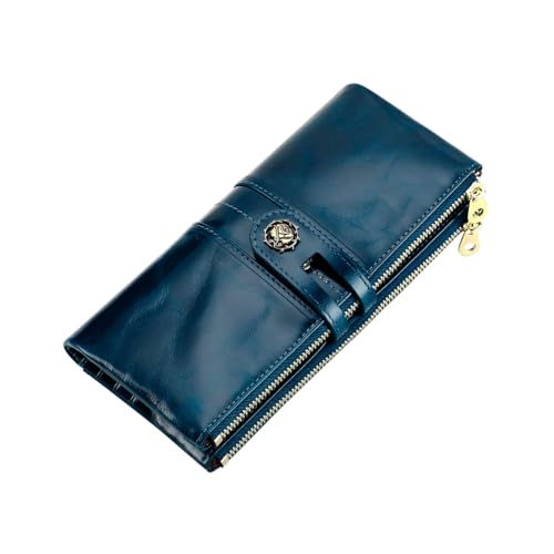 Image of Women's RFID Blocking Wallet Soft Leather Clutch Money Ladies Purse Slim Card Holder Organizer Zip Pocket (3020-Blue)